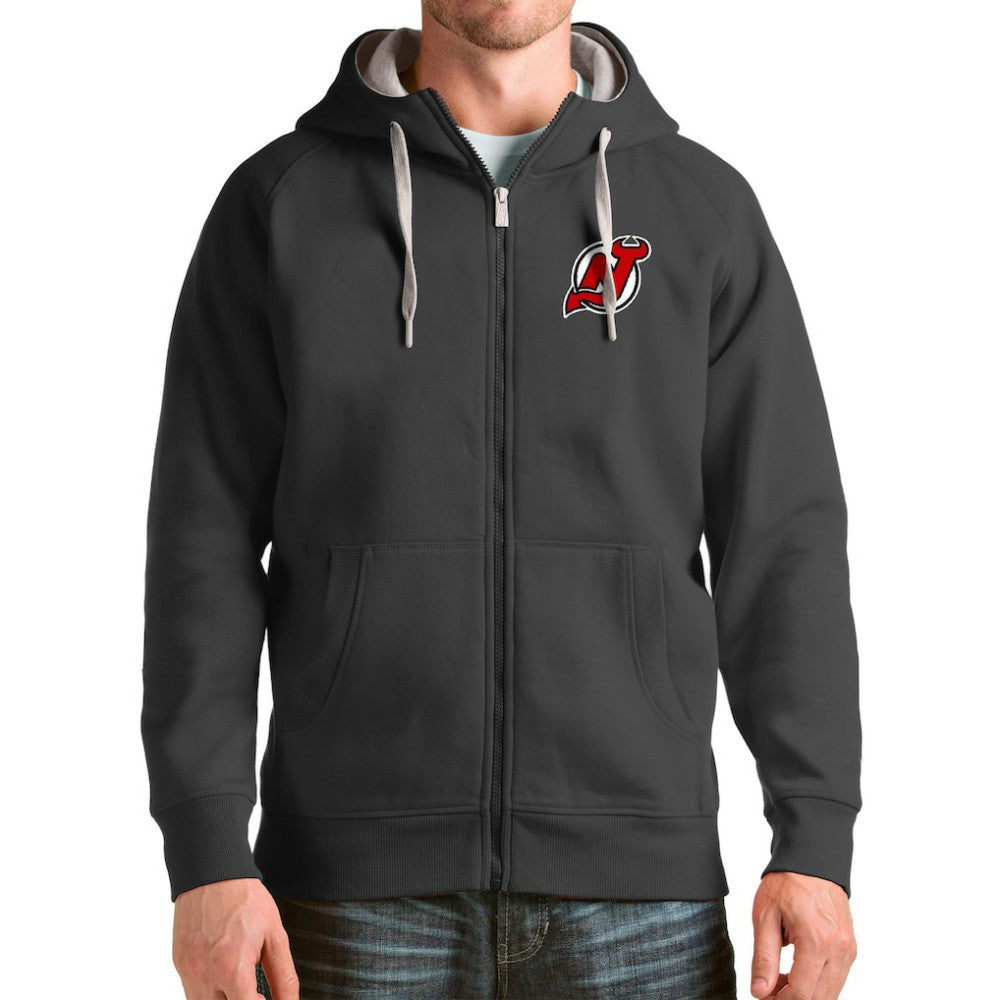 New Jersey Devils Antigua Logo Victory Full-Zip Hoodie - Charcoal | NHL Lifestyle