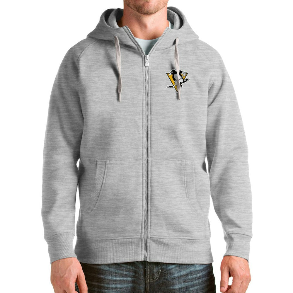 Pittsburgh Penguins Antigua Logo Victory Full-Zip Hoodie - Heathered Gray | NHL on sale