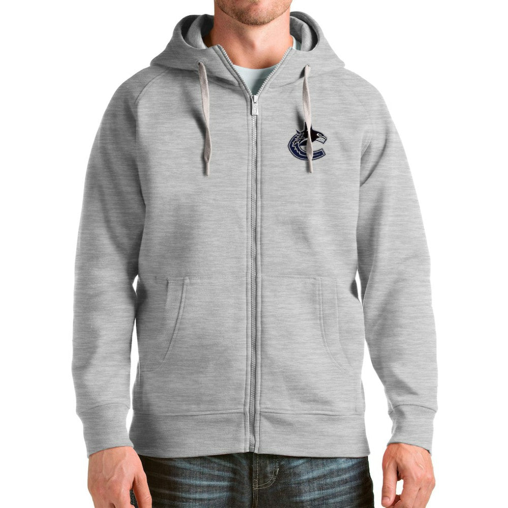 Vancouver Canucks Antigua Logo Victory Full-Zip Hoodie - Heathered Gray | NHL near me