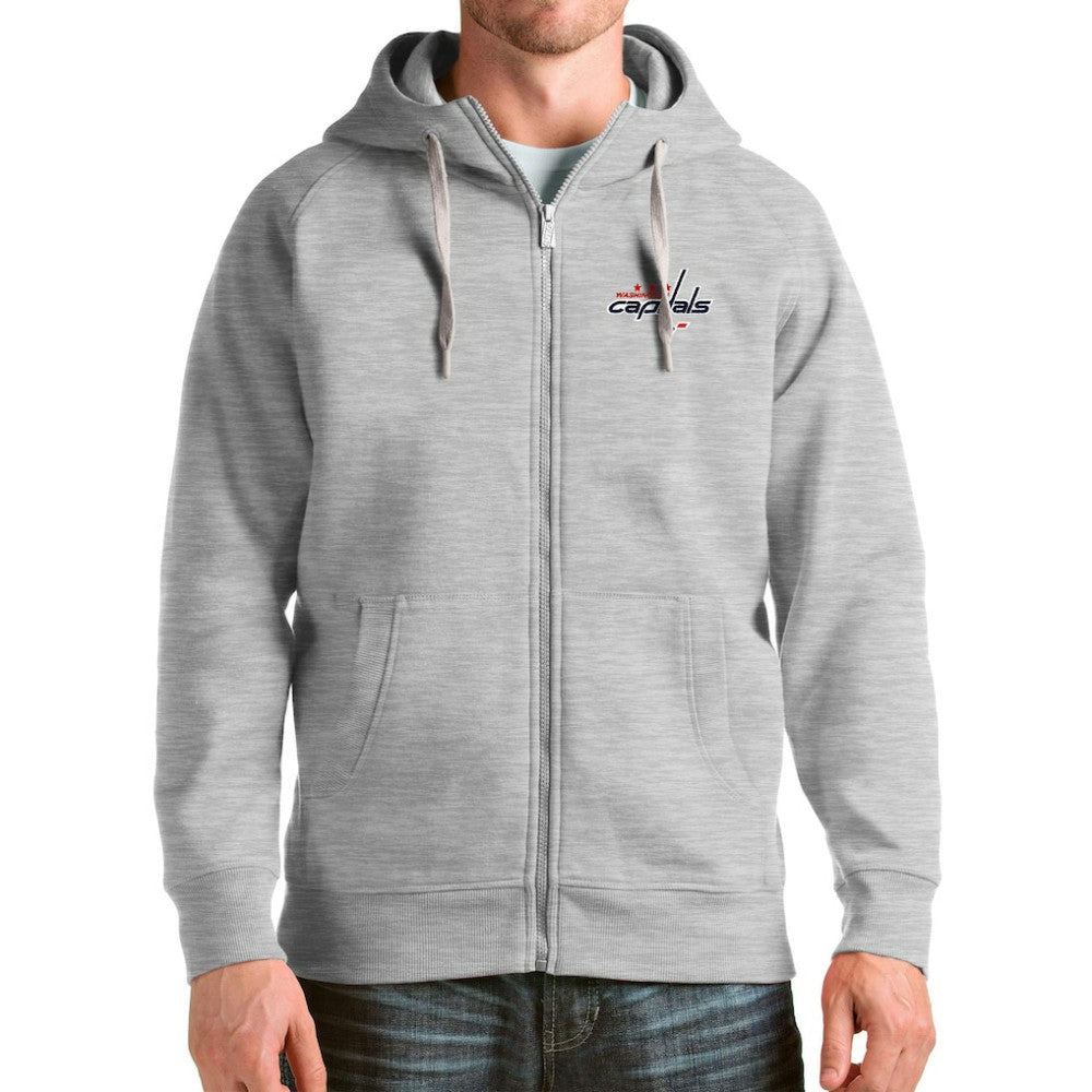 Washington Capitals Antigua Logo Victory Full-Zip Hoodie - Heathered Gray | NHL Lifestyle