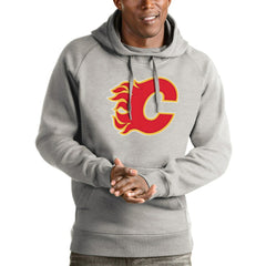 Calgary Flames Antigua Logo Victory Pullover Hoodie - Heathered Gray | NHL on sale