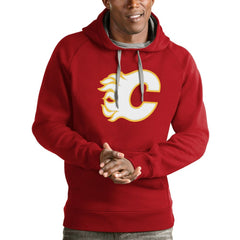 Calgary Flames Antigua Logo Victory Pullover Hoodie - Red | NHL Clearance