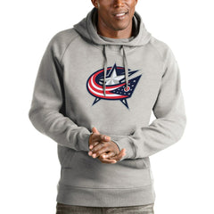 Columbus Blue Jackets Antigua Logo Victory Pullover Hoodie - Heathered Gray | NHL online
