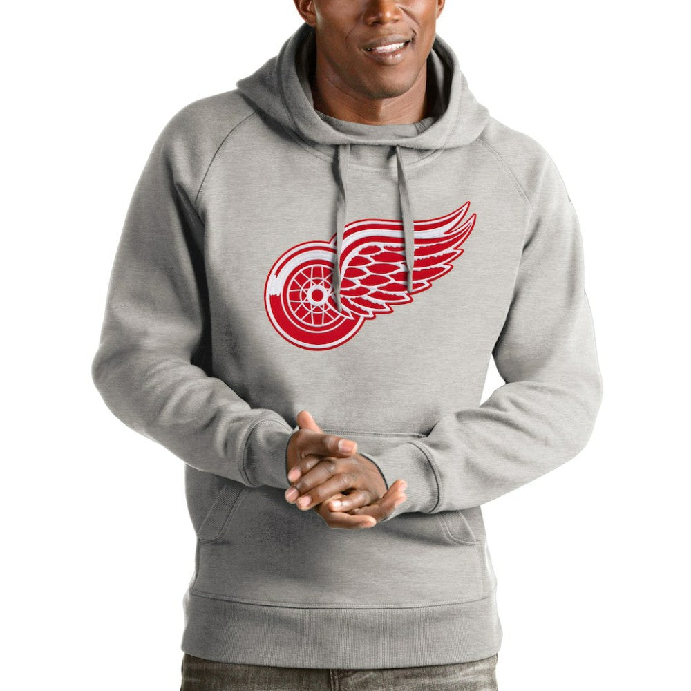 Detroit Red Wings Antigua Logo Victory Pullover Hoodie - Heathered Gray | NHL Clearance