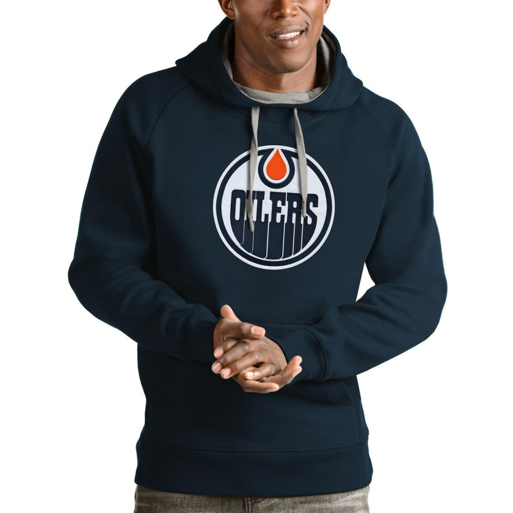 Edmonton Oilers Antigua Logo Victory Pullover Hoodie - Navy | NHL near me