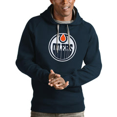 Edmonton Oilers Antigua Logo Victory Pullover Hoodie - Navy | NHL near me