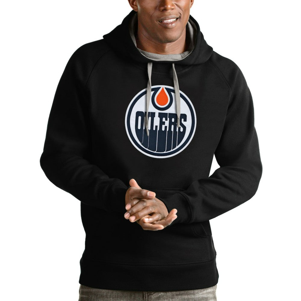 Edmonton Oilers Antigua Logo Victory Pullover Hoodie - Black | NHL Clearance