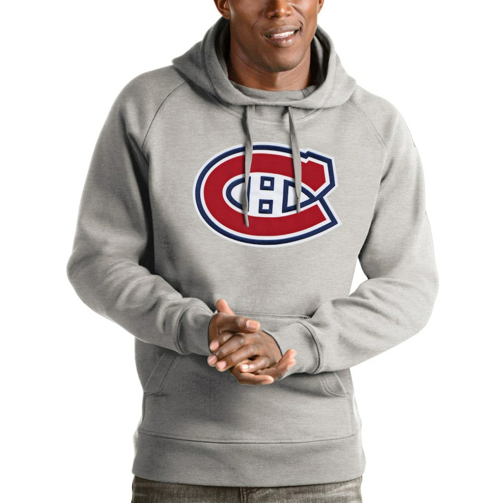 Montreal Canadiens Antigua Logo Victory Pullover Hoodie - Heathered Gray | NHL Clearance