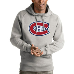 Montreal Canadiens Antigua Logo Victory Pullover Hoodie - Heathered Gray | NHL Clearance