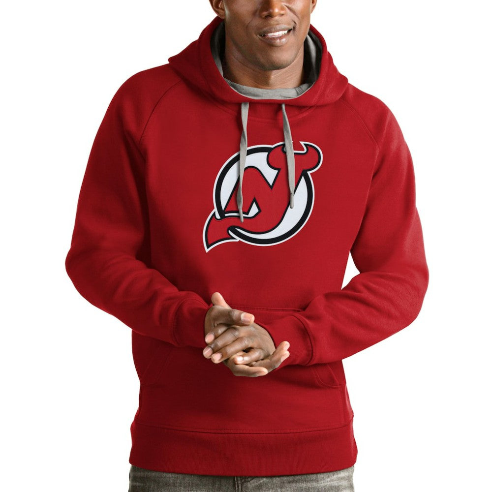 New Jersey Devils Antigua Logo Victory Pullover Hoodie - Red | NHL Lifestyle
