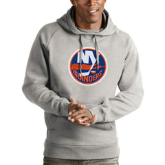 New York Islanders Antigua Logo Victory Pullover Hoodie - Heathered Gray | NHL Clearance