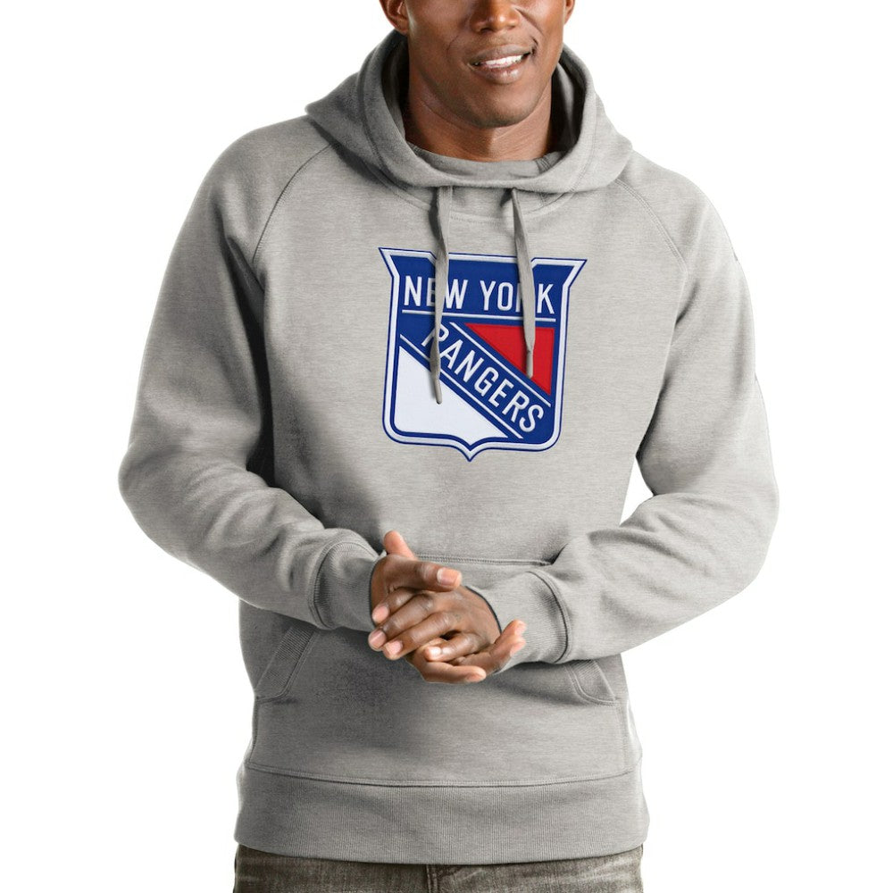 New York Rangers Antigua Logo Victory Pullover Hoodie - Heathered Gray | NHL on sale