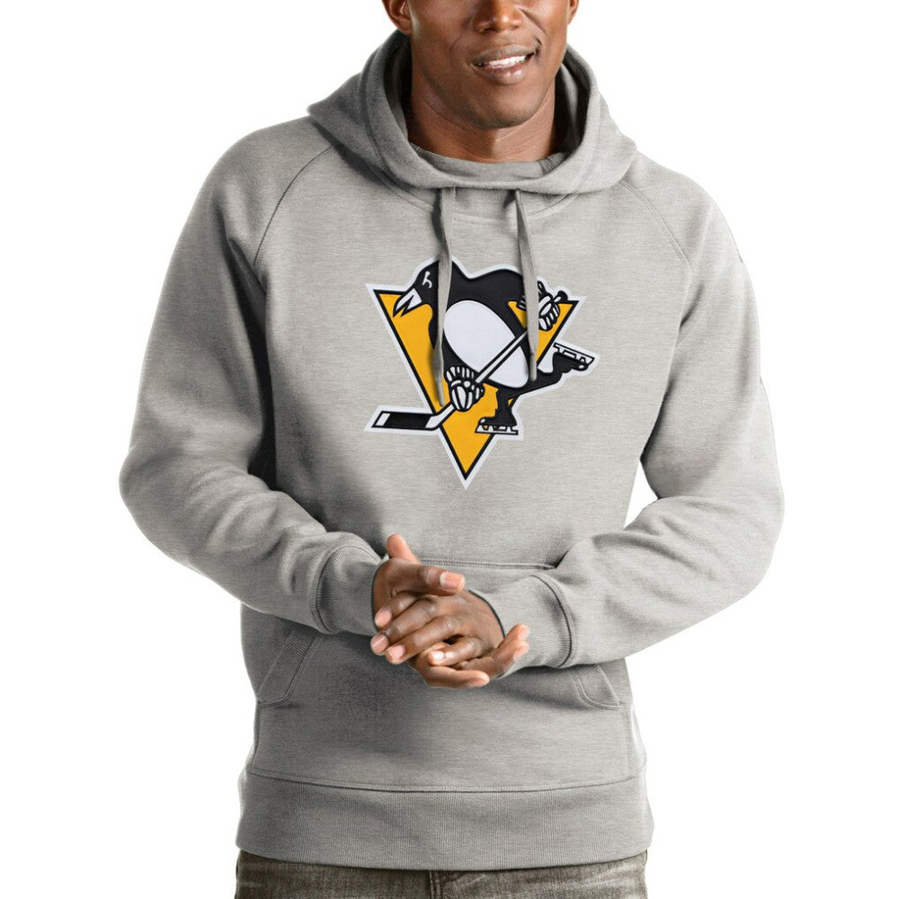 Pittsburgh Penguins Antigua Logo Victory Pullover Hoodie - Heathered Gray | NHL Clearance