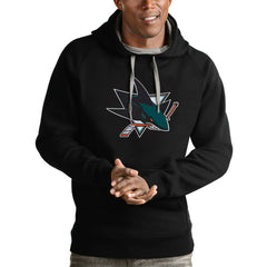 San Jose Sharks Antigua Logo Victory Pullover Hoodie - Black | NHL near me