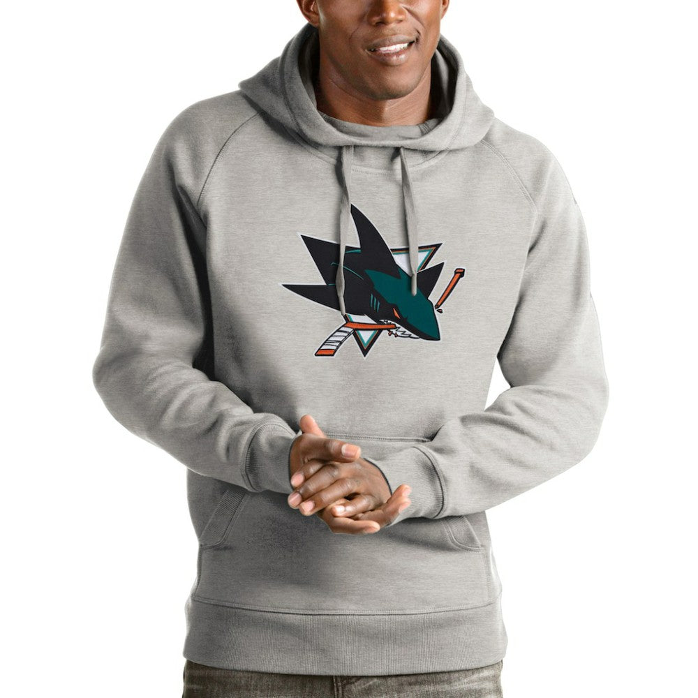 San Jose Sharks Antigua Logo Victory Pullover Hoodie - Heathered Gray | NHL discount