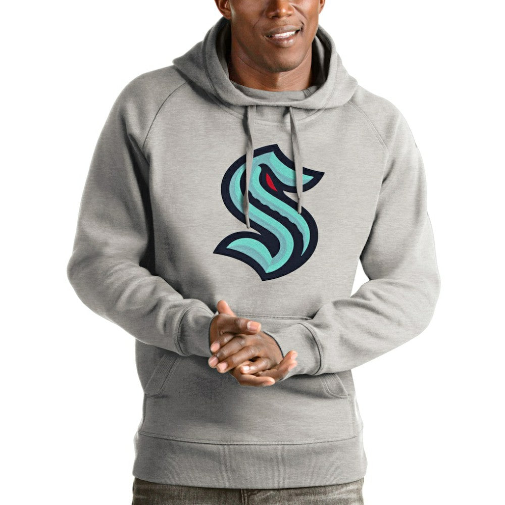 Seattle Kraken Antigua Logo Victory Pullover Hoodie - Heathered Gray | NHL on sale