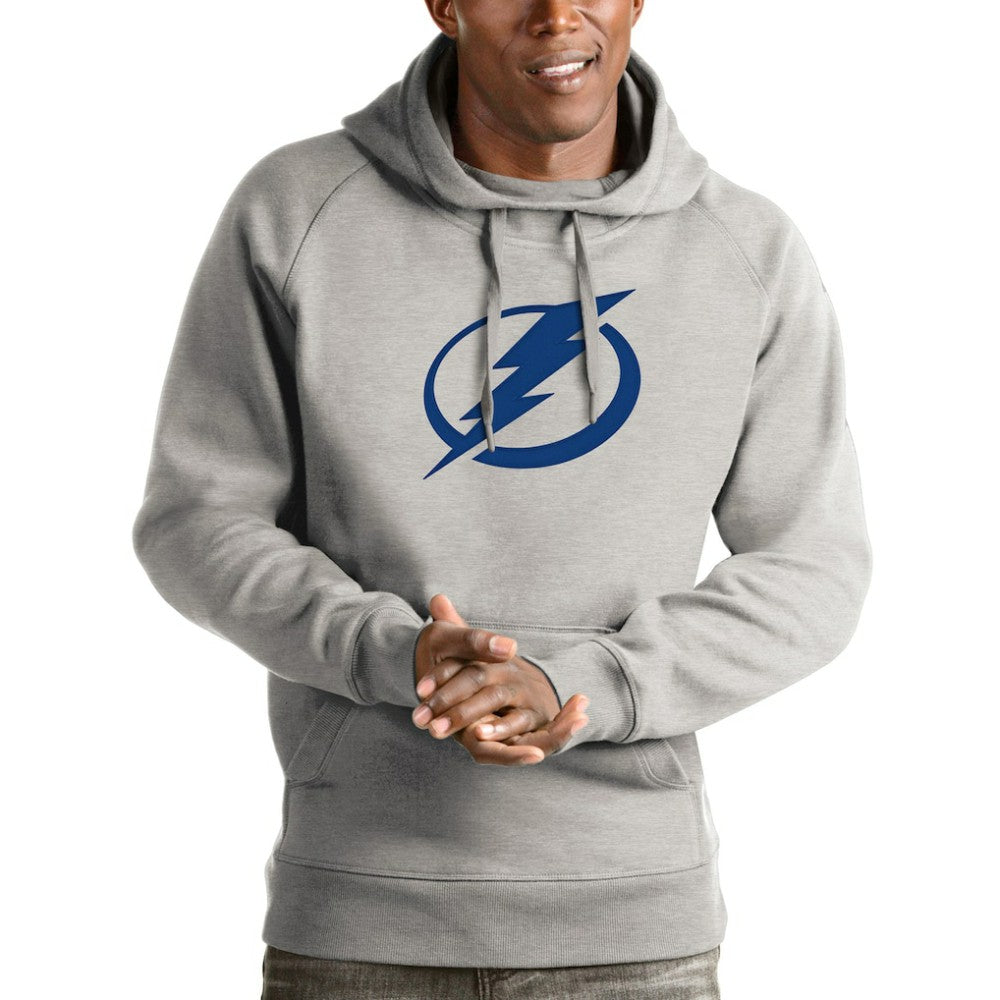 Tampa Bay Lightning Antigua Logo Victory Pullover Hoodie - Heathered Gray | NHL Clearance