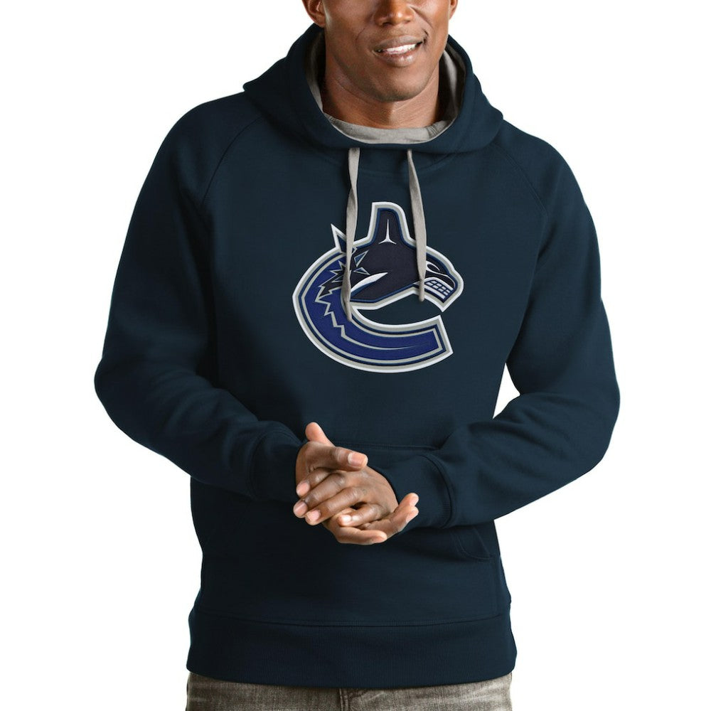 Vancouver Canucks Antigua Logo Victory Pullover Hoodie - Navy | NHL Clearance