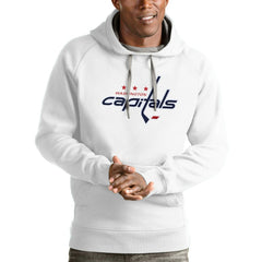 Washington Capitals Antigua Logo Victory Pullover Hoodie - White | NHL Lifestyle