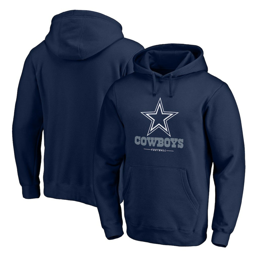Dallas Cowboys Logo Team Lockup Fitted Pullover Hoodie - Navy - NFL