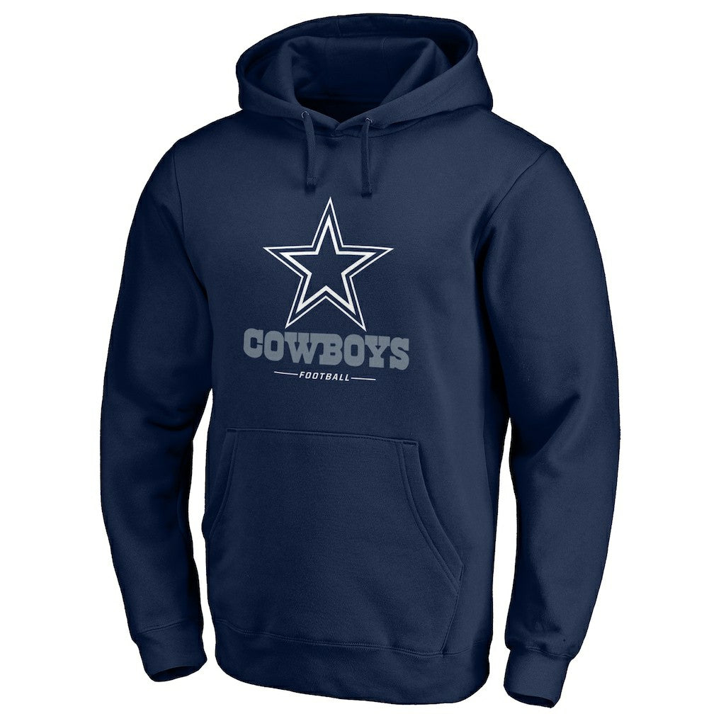 Dallas Cowboys Logo Team Lockup Fitted Pullover Hoodie - Navy - NFL