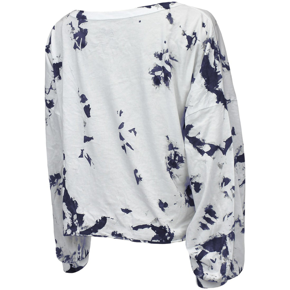 Tennessee Titans Majestic Threads Women's Off-Shoulder Tie-Dye V-Neck Long Sleeve T-Shirt - White/Navy - NFL
