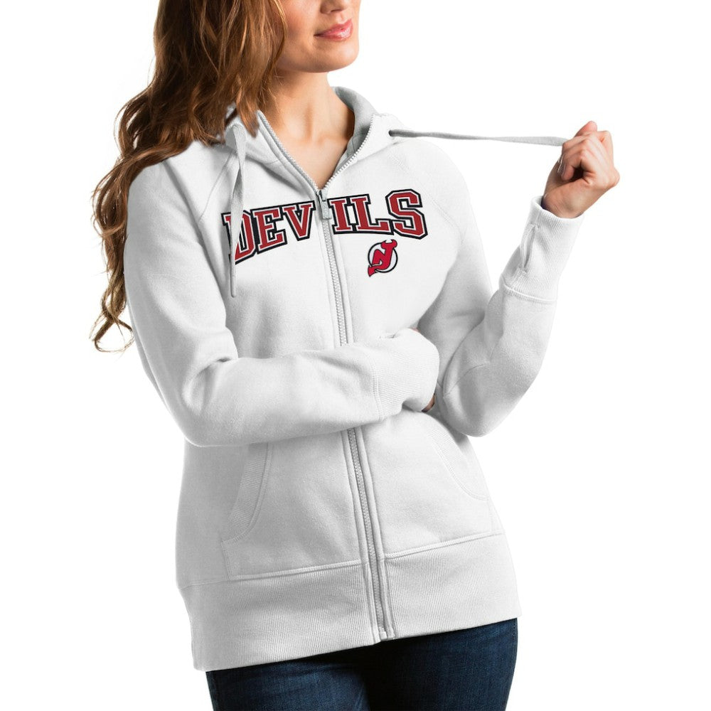 New Jersey Devils Antigua Women's Wordmark Victory Full-Zip Hoodie - White | NHL online