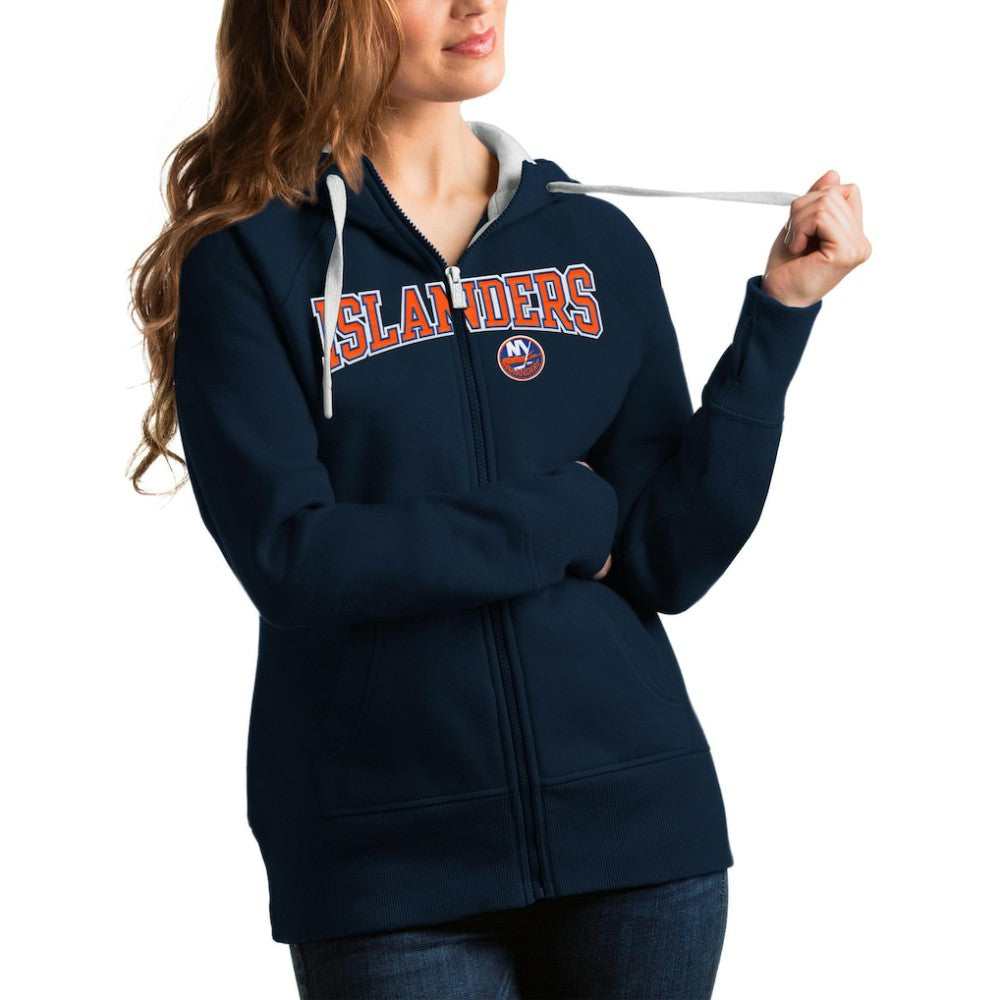 New York Islanders Antigua Women's Wordmark Victory Full-Zip Hoodie - Navy | NHL on sale