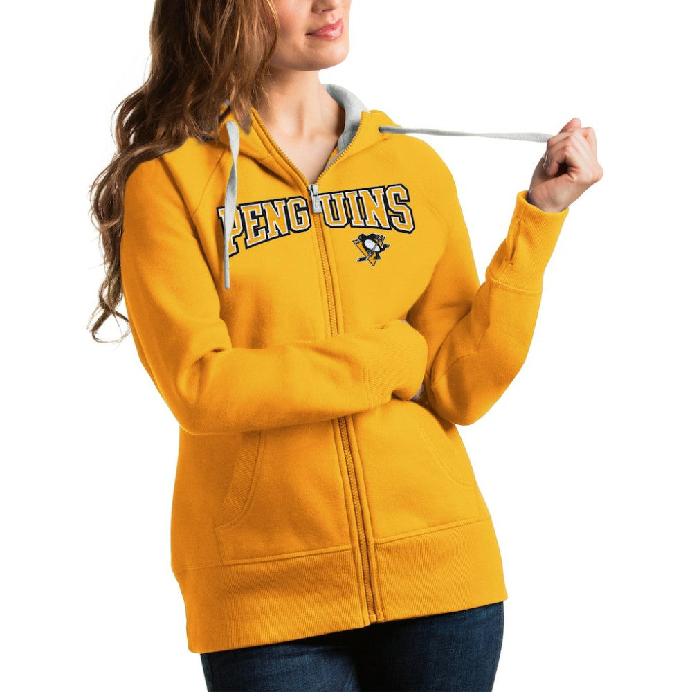 Pittsburgh Penguins Antigua Women's Wordmark Victory Full-Zip Hoodie - Gold | NHL discount
