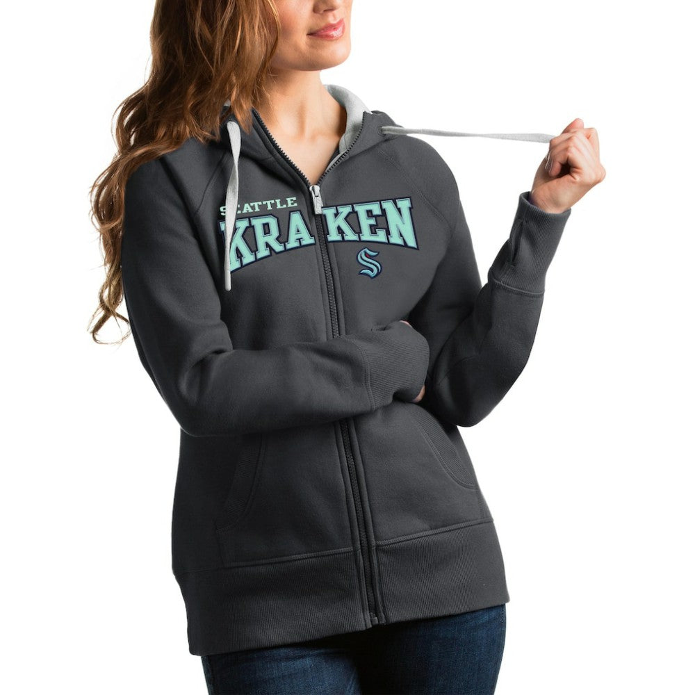 Seattle Kraken Antigua Women's Wordmark Victory Full-Zip Hoodie - Charcoal | NHL near me
