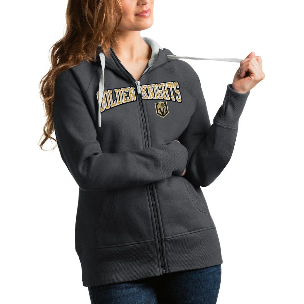 Vegas Golden Knights Antigua Women's Wordmark Victory Full-Zip Hoodie - Charcoal | NHL discount