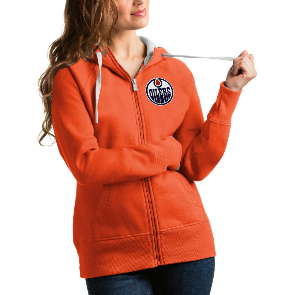 Edmonton Oilers Antigua Women's Victory Full-Zip Hoodie - Orange | NHL near me