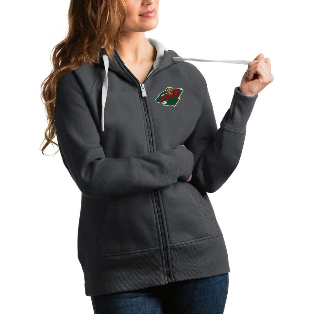 Minnesota Wild Antigua Women's Victory Full-Zip Hoodie - Charcoal | NHL near me