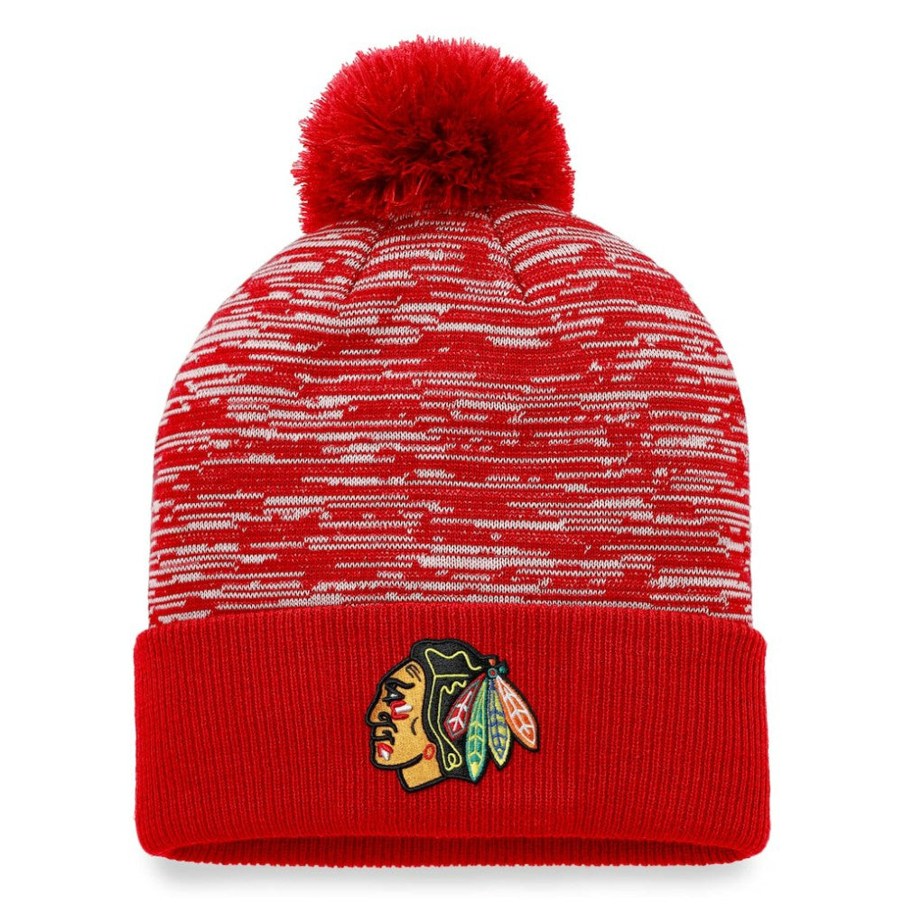 Chicago Blackhawks Fanatics Defender Cuffed Knit Hat with Pom - Red | Fanatics online