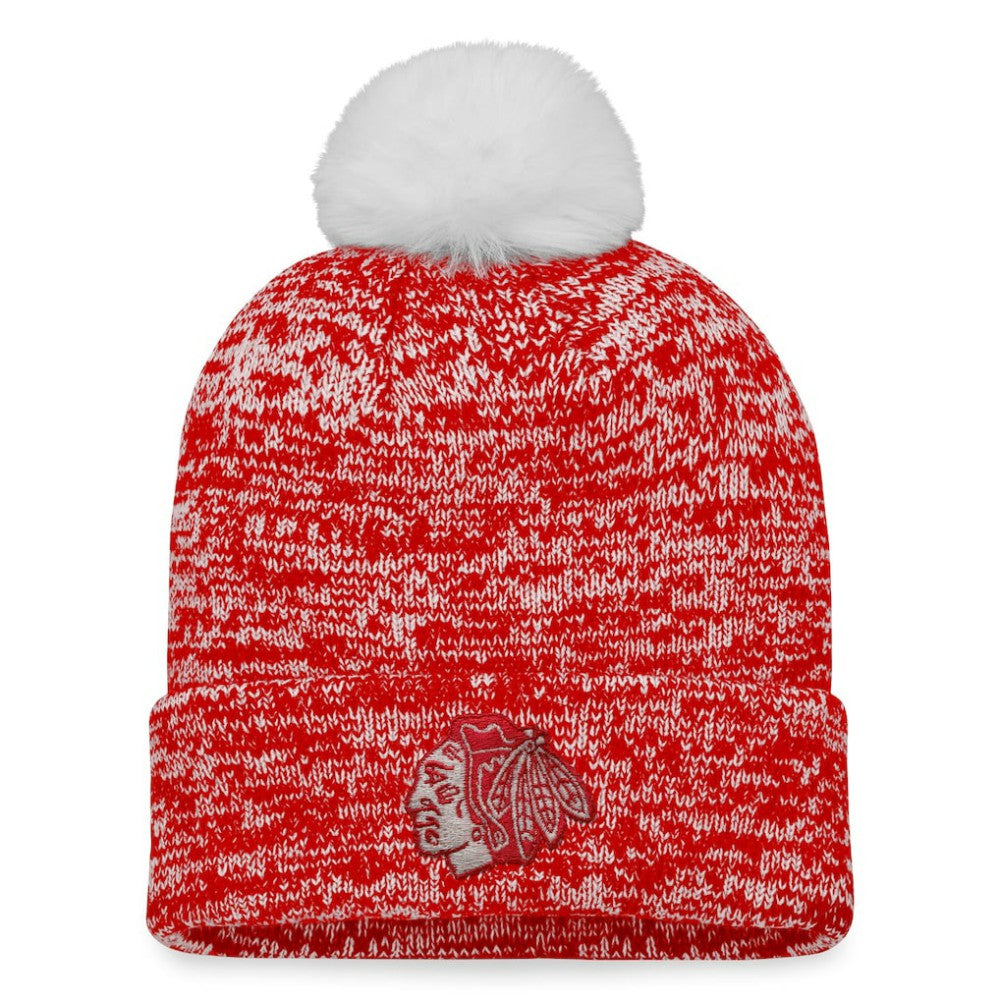 Chicago Blackhawks Fanatics Women's Glimmer Cuffed Knit Hat with Pom - Red | Fanatics online
