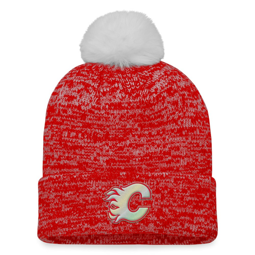 Calgary Flames Fanatics Women's Glimmer Cuffed Knit Hat with Pom - Red | Fanatics near me