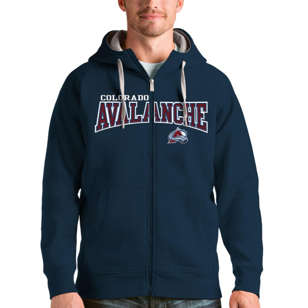 Colorado Avalanche Antigua Wordmark Victory Full-Zip Hoodie - Navy | NHL Lifestyle