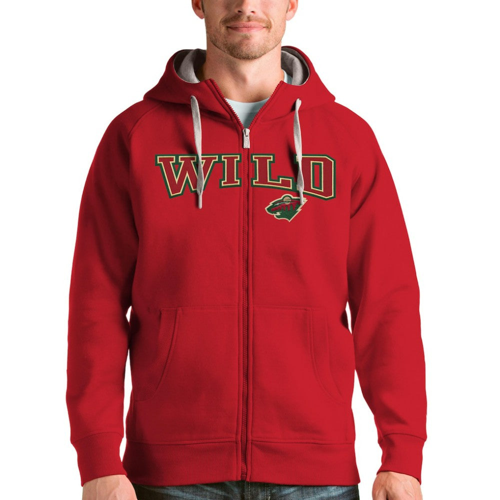 Minnesota Wild Antigua Wordmark Victory Full-Zip Hoodie - Red | NHL near me