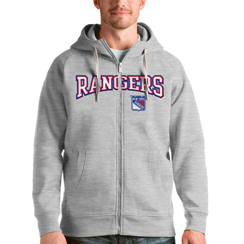 New York Rangers Antigua Wordmark Victory Full-Zip Hoodie - Heathered Gray | NHL online