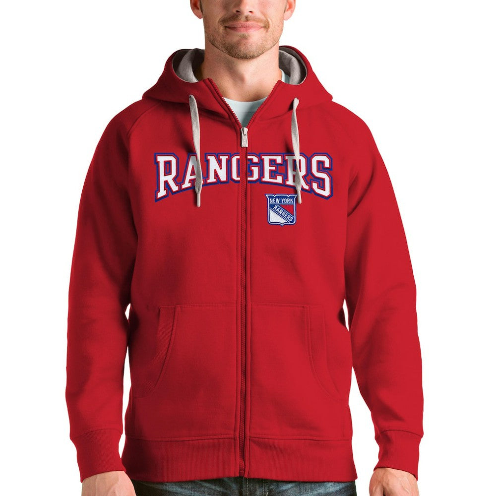 New York Rangers Antigua Wordmark Victory Full-Zip Hoodie - Red | NHL on sale