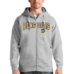 Pittsburgh Penguins Antigua Wordmark Victory Full-Zip Hoodie - Heathered Gray | NHL Lifestyle