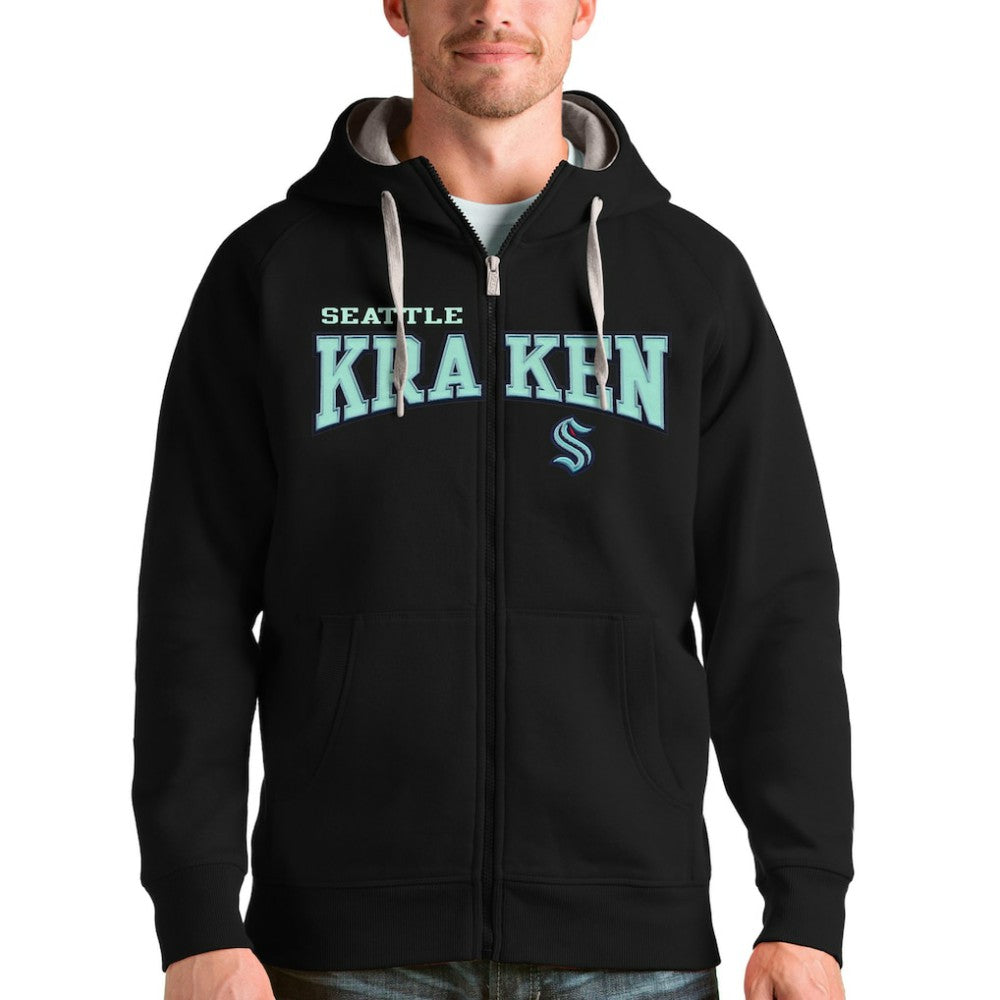 Seattle Kraken Antigua Wordmark Victory Full-Zip Hoodie - Black | NHL near me
