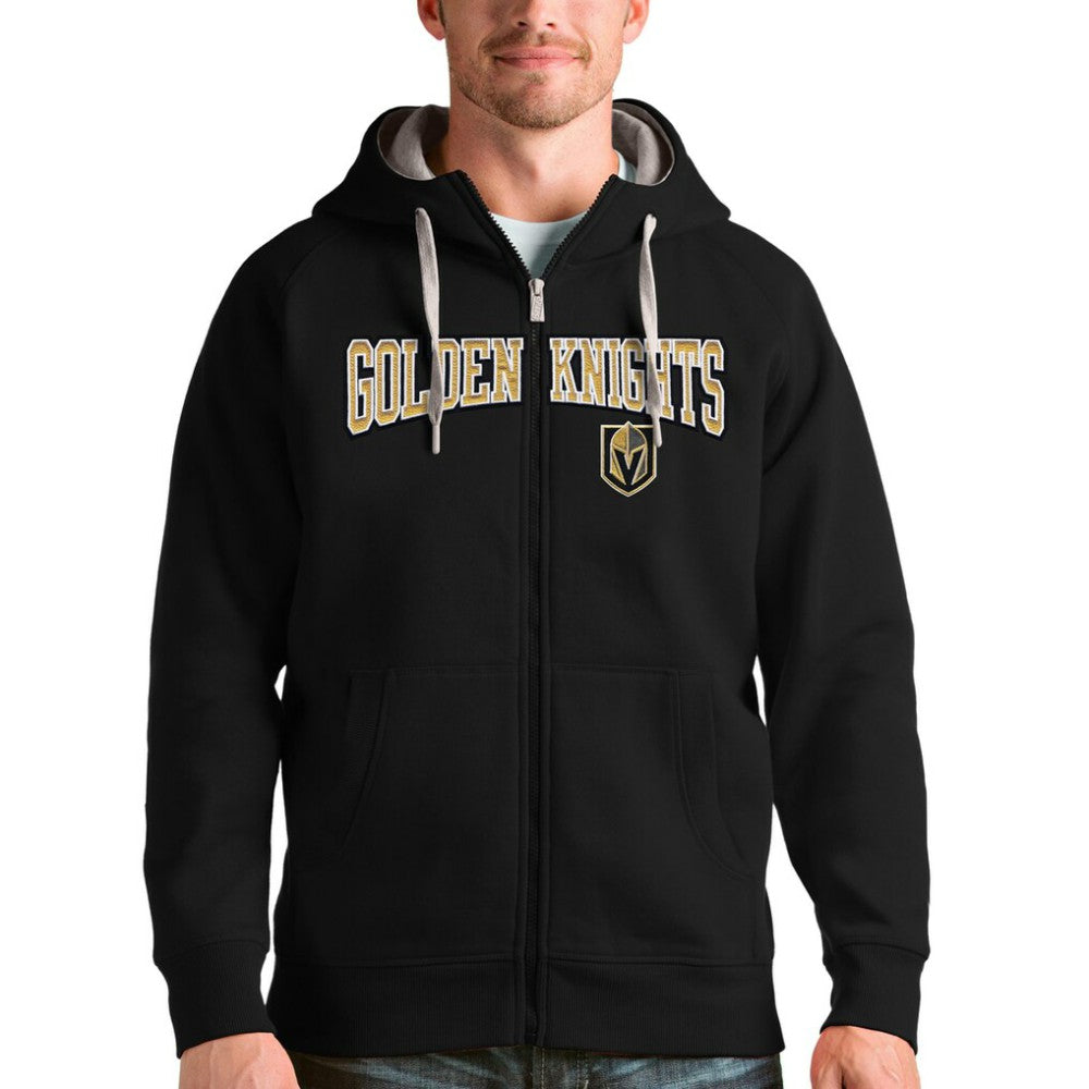Vegas Golden Knights Antigua Wordmark Victory Full-Zip Hoodie - Black | NHL Lifestyle