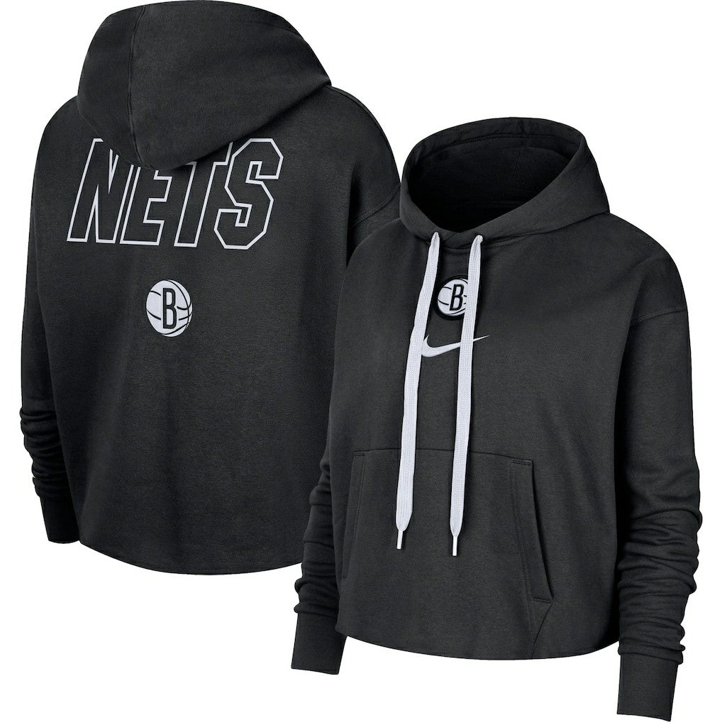 Nike Brooklyn Nets Women's Courtside Cropped Pullover Hoodie Black