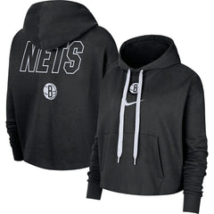 Nike Brooklyn Nets Women's Courtside Cropped Pullover Hoodie Black