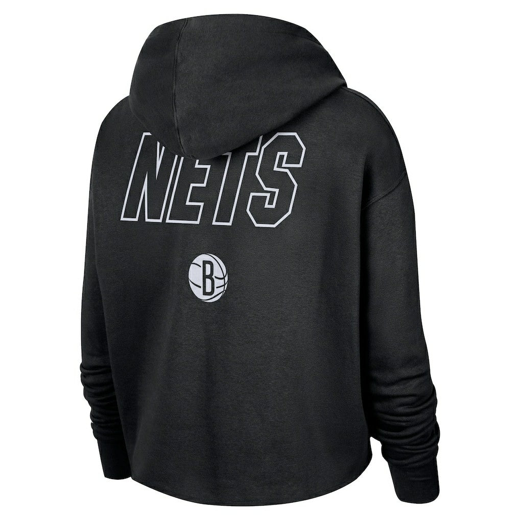 Nike Brooklyn Nets Women's Courtside Cropped Pullover Hoodie Black