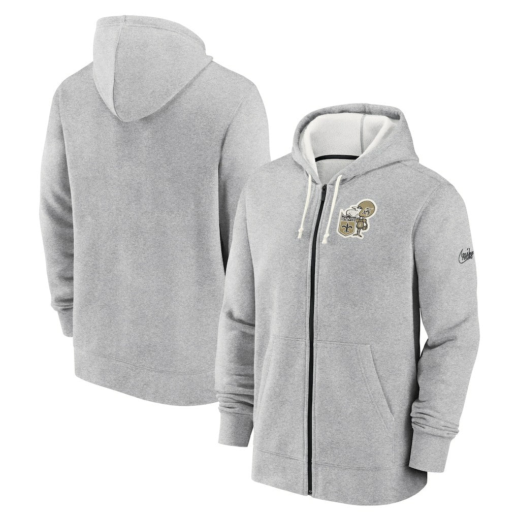 New Orleans Saints Historic Lifestyle Full-Zip Hoodie - Heather Gray - Nike
