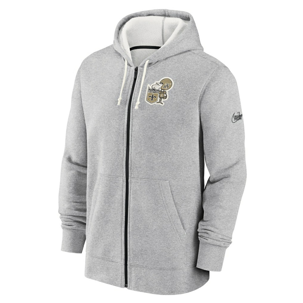 New Orleans Saints Historic Lifestyle Full-Zip Hoodie - Heather Gray - Nike