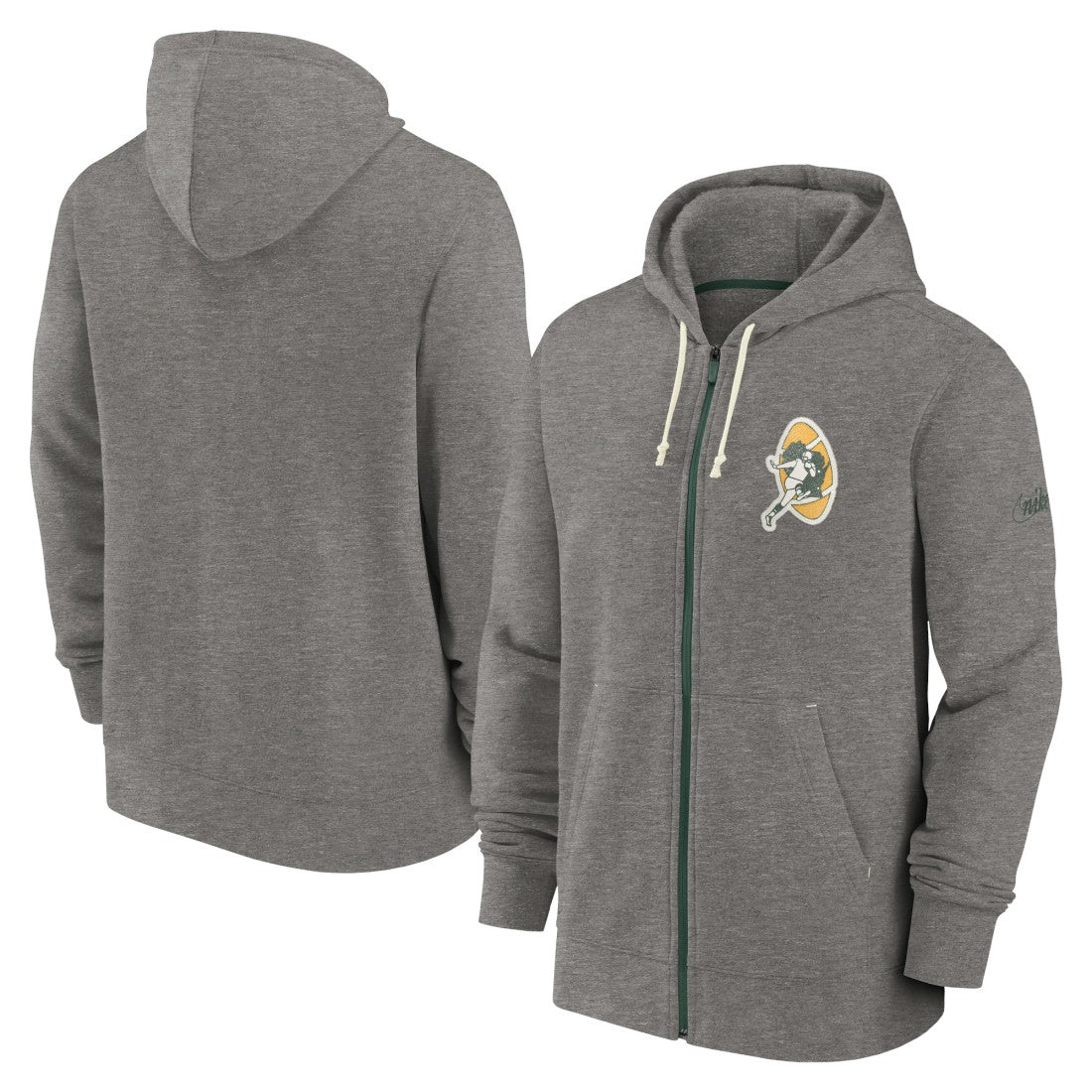 Green Bay Packers Historic Lifestyle Full-Zip Hoodie - Heather Charcoal - Nike