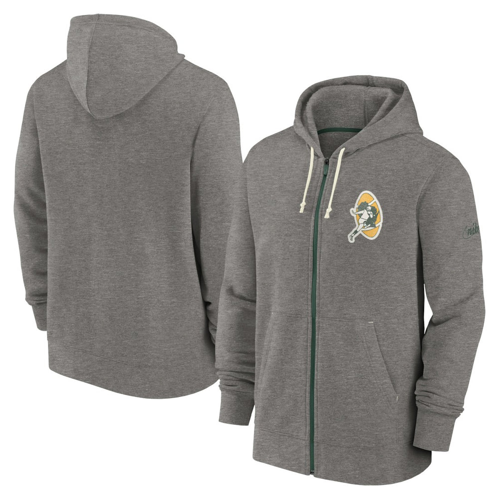Green Bay Packers Historic Lifestyle Full-Zip Hoodie - Heather Charcoal - Nike